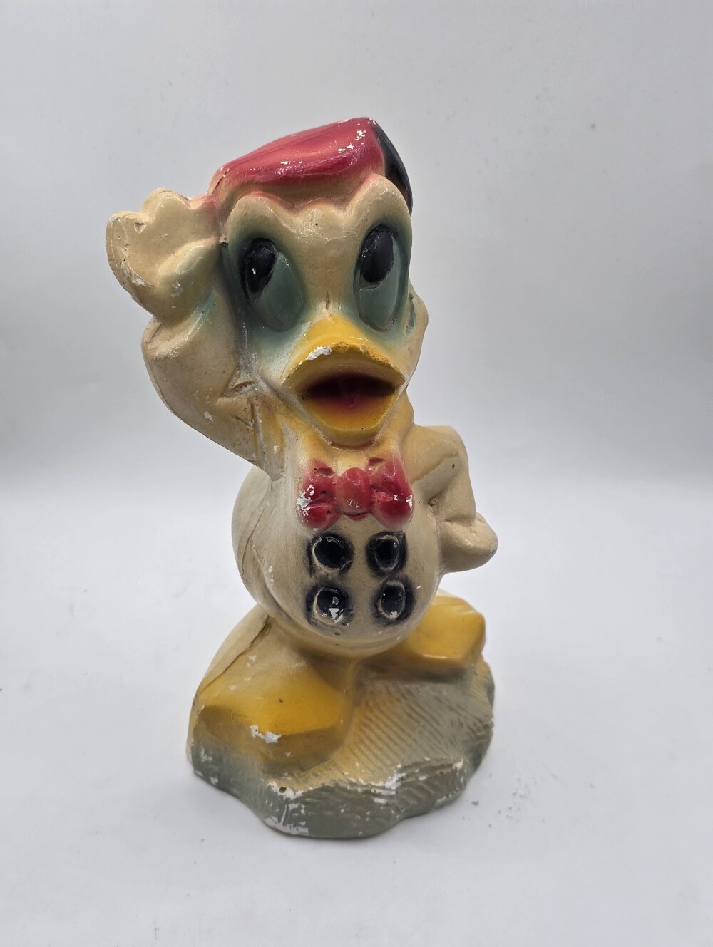 Rare Vintage 1940s Donald Duck Chalkware Figurine Saluting Carnival Prize 7.5"